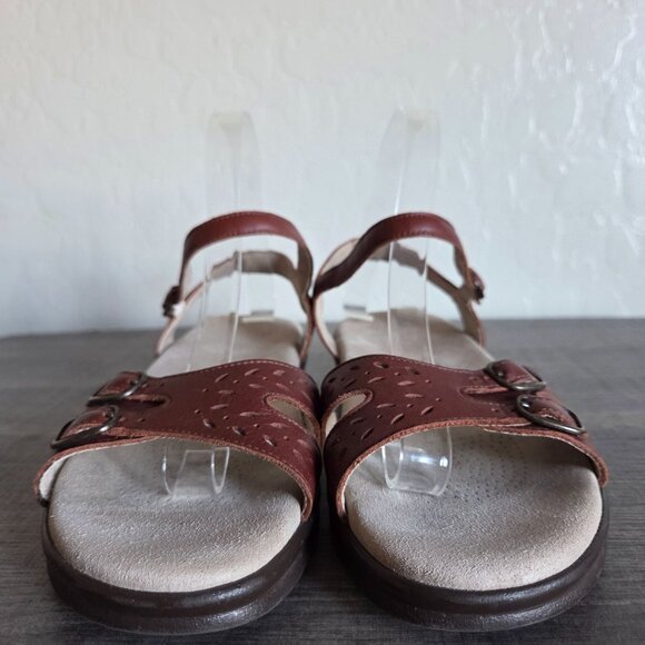 SAS Duo Buckle Leather Ankle Strap Sandal Brown Sz Womens 8.5 Comfort Adjustable - Picture 3 of 11